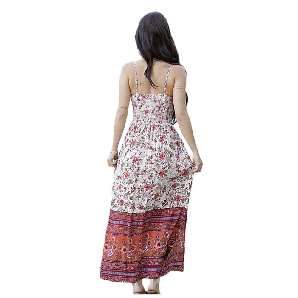 Angie Floral Twist-Front Maxi Dress in White, Pink and Orange - Picture 3 of 4